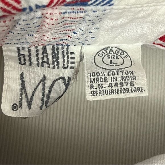 Vintage 90’s Gitano White, Blue & Red Lightweight Cotton Button Down Shirt L - Picture 5 of 6